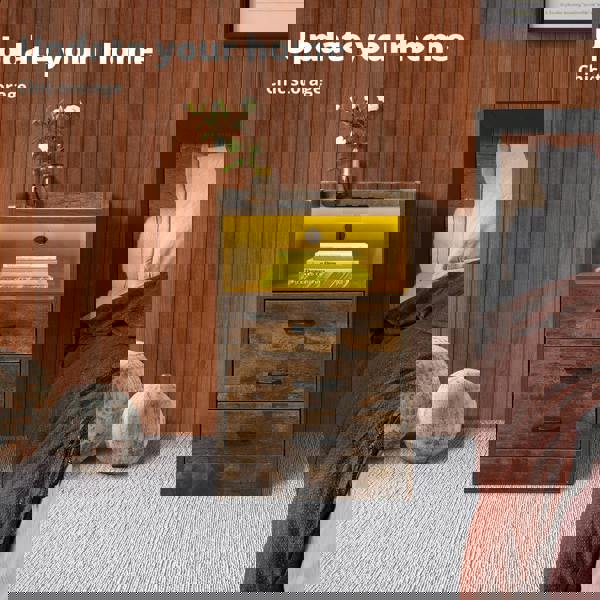 Levede Bedside Table Nightstand USB Charger Outlet RGB LED 3 Drawers Oak