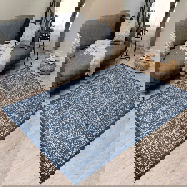 Living Room Rug Vintage Design In Blue