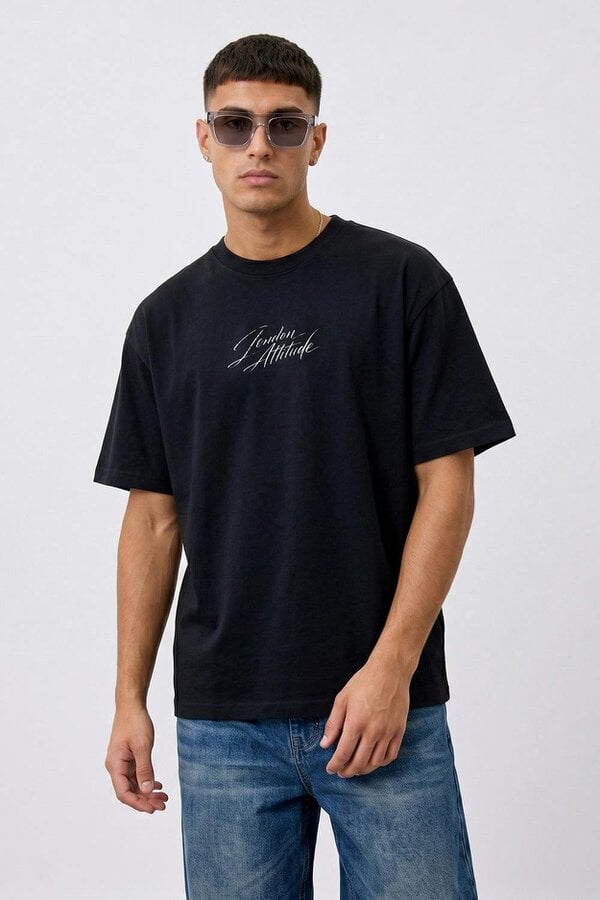 London Attitude Black  Oversized Seville Orange Printed T-Shirt
