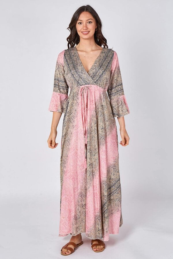 Boho Paisley Maxi Dress – Adjustable Tie Waist