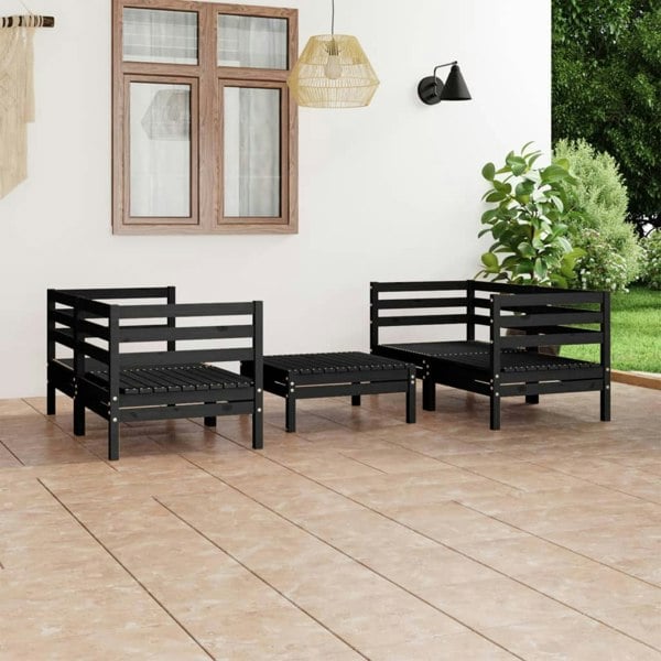Berkfield 5 Piece Garden Lounge Set Black Solid Pinewood