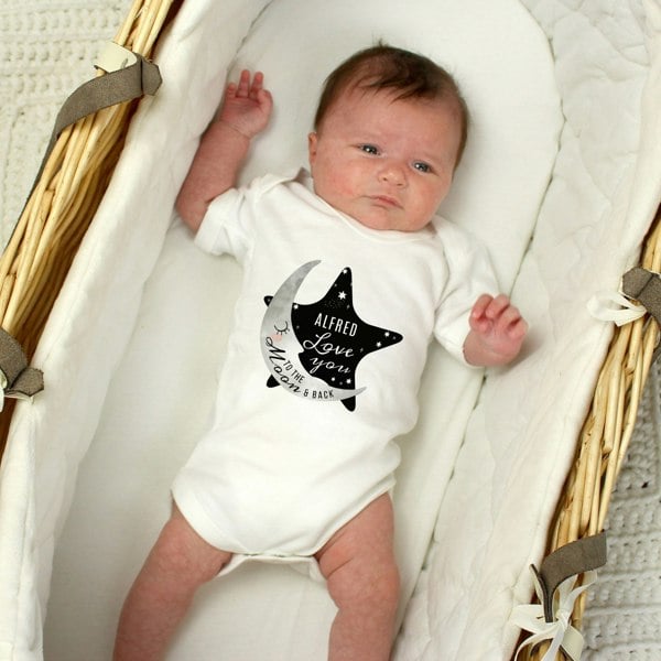 Personalised Memento Company Personalised Baby To The Moon and Back 0-3 Months Baby Vest