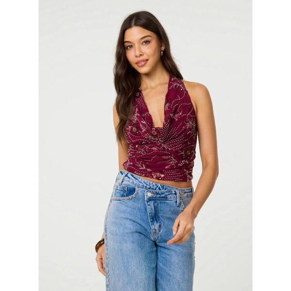 Pink Vanilla Embellished Cowl Neck Top