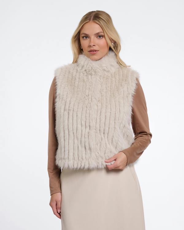 Rino & Pelle Dava Womens Faux Fur Waistcoat With Button Closure - Birch | CHO | Designer Womens Faux Fur Waistcoat