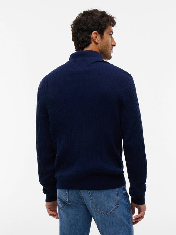 Tommy Hilfiger Wide Rib-Knit Mens Quarter-Zip Jumper - Carbon Navy