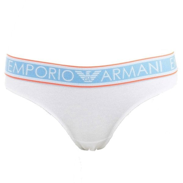 Emporio Armani Visibility Pop Lines Stretch Cotton Thong, White / Orange Trim