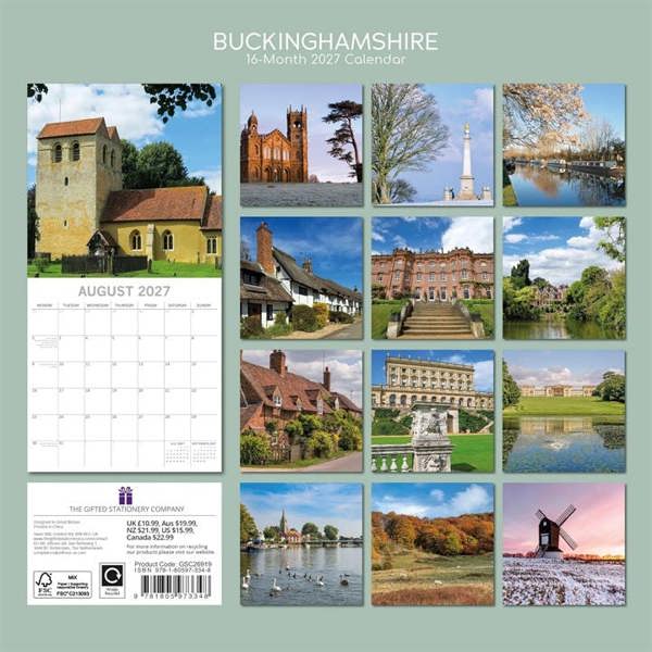 Buckinghamshire Calendar 2027, Wall Calendars, Month To View, Travel, Gift