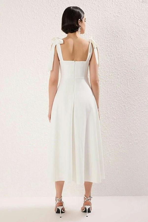 WOVCOR Tie Strap Midi Dress with Sweetheart Neckline
