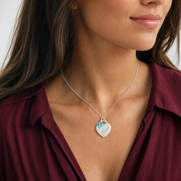 Love Silver Sterling Silver Personalised Heart Necklace With Heart Birthstone Charm