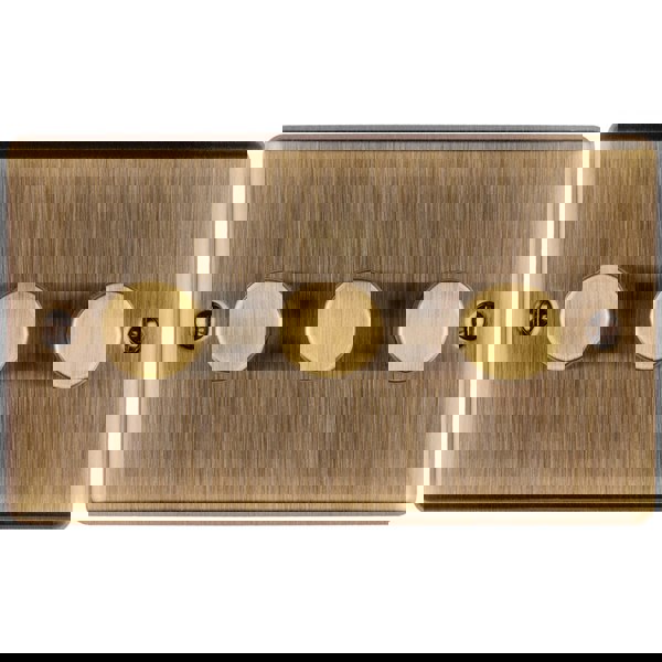 3 Gang 400W LED 2 Way Rotary Dimmer Switch ANTIQUE BRASS Light Dimming Plate