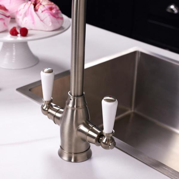 Flode Halden | Dual Lever Kitchen Sink Mixer Tap with Swivel Spout | Pewter Finish