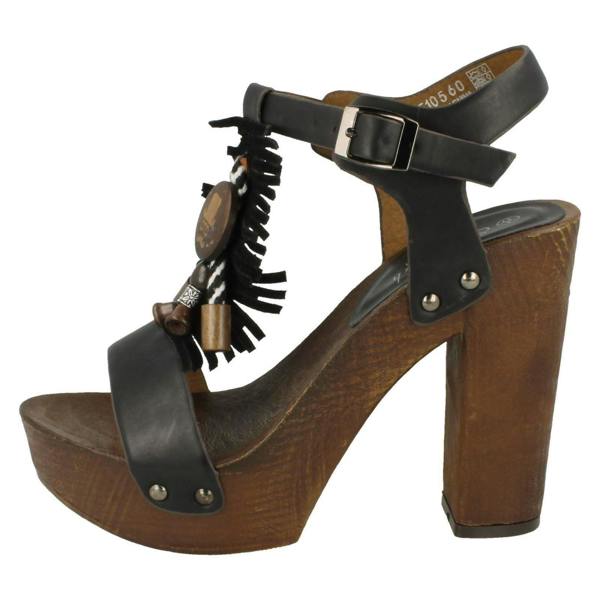 Savannah Ladies Savannah High Platform Wood Clog T-Bar Sandal
