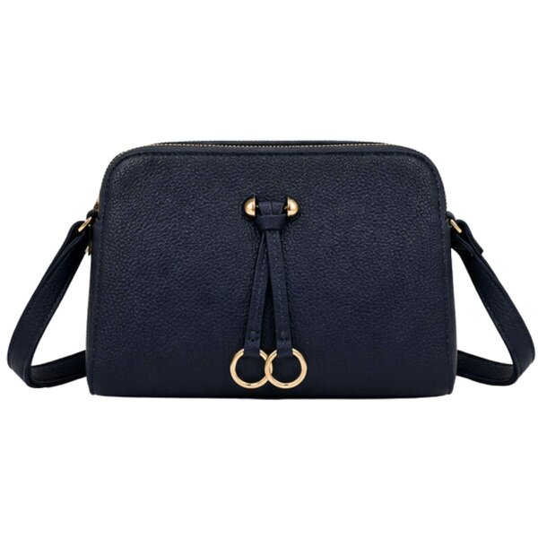 Love EMVY Double Zip Crossbody Bag with Gold Ring Detail - Navy