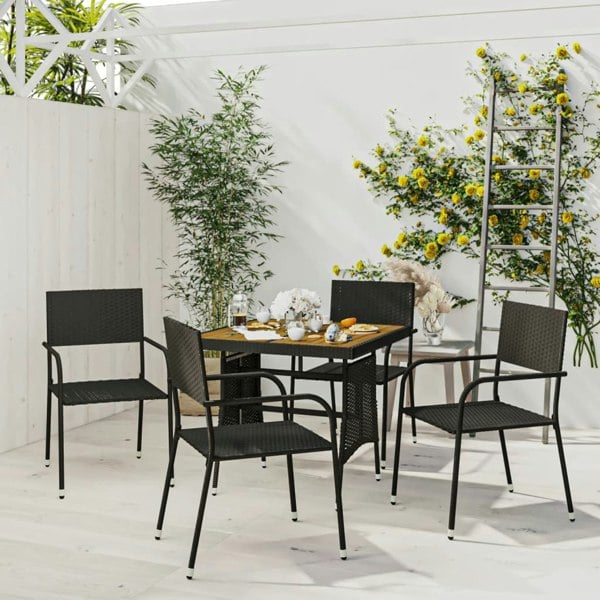 Berkfield 5 Piece Outdoor Dining Set Poly Rattan Black