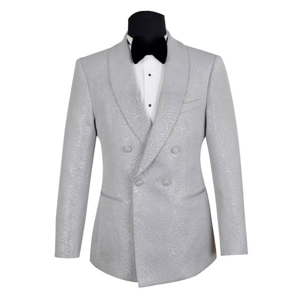 David WeJ Kensington Double Breasted Shawl Lapel Jacquard - Platinum