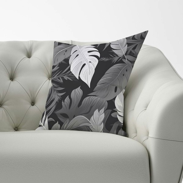 Warren Reed Black White Tropical Leaves Cushions