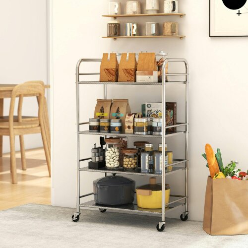 Wyld Haus Lalu Stainless Steel Silver 4 Tier Kitchen Trolley With Adjustable Shelves