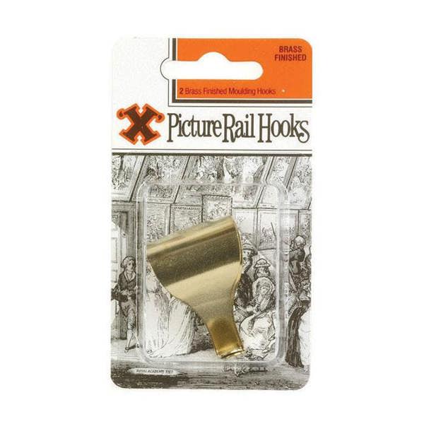 X Picture Rail Hooks Brass Plated 2pk - One Colour - 