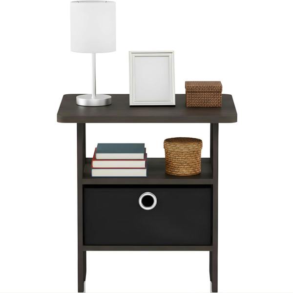 WALPLUS Andrey End Table Nightstand with Bin Drawer, Dark Brown/Black | Stylish Table for Home Use with Practical and Modern Design
