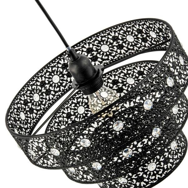 Matte Black Acrylic Gem Moroccan Style Triple Tier Pendant Lamp Shade Image 4