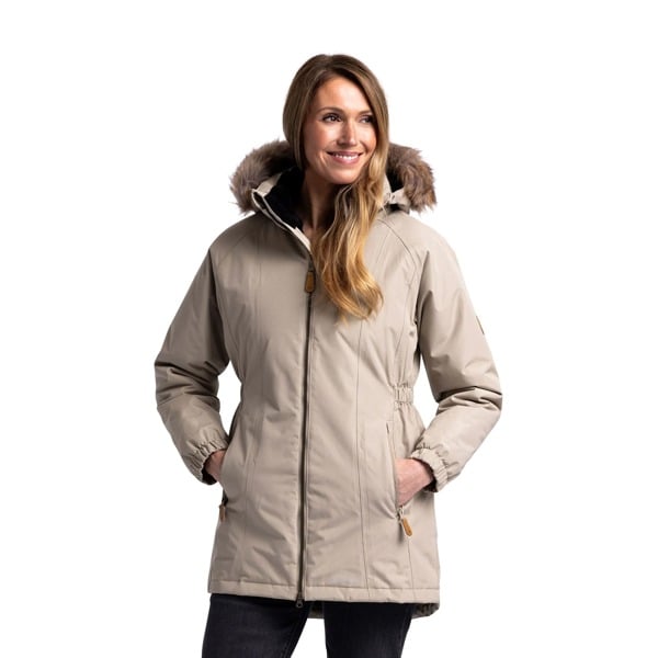 Trespass Women's Celebrity Insulated Longer Length Fleeced Lined Parka Jacket - Oatmilk