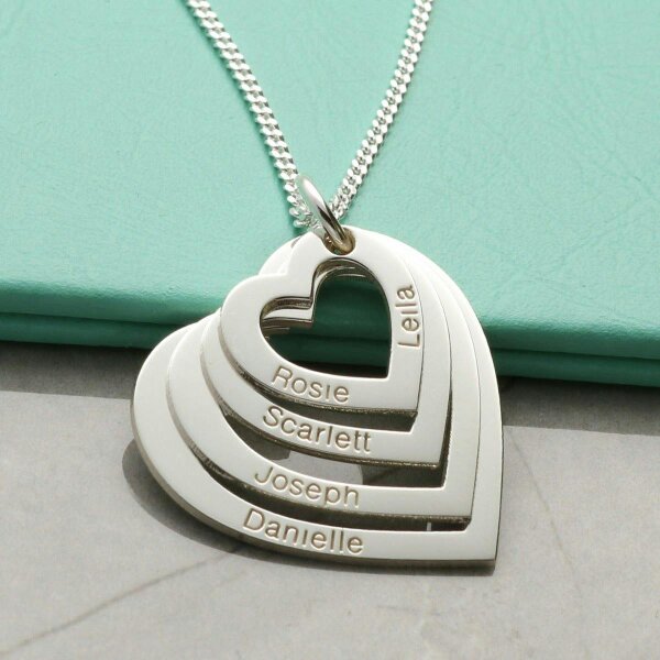 Christopher James of London Sterling Silver Four Heart Personalised Family Necklace