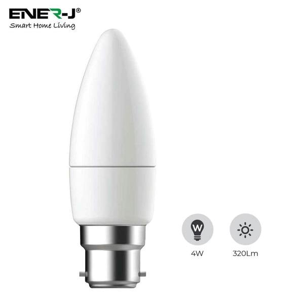 ENER-J Pack of 10 units, B22 LED Light Bulb, Warm White Candle Bulb C37, 35W Incandescent Equivalent, 3W 320lm Bayonet Lightbulb - 3000K
