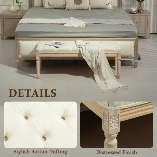 Wyld Haus Vero Vintage Style Natural and Cream Wooden Bed End Bench