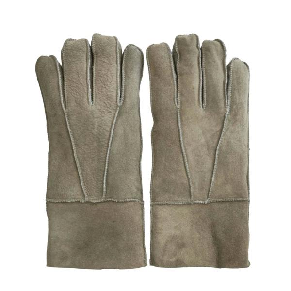 Unisex Suede Leather Shearling Wool Lined Thermal Gloves - Stone - Infinity Leather - 16