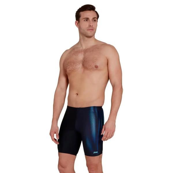 Zoggs Extender Mid Swim Jammer black blue swim trunks with textured pattern