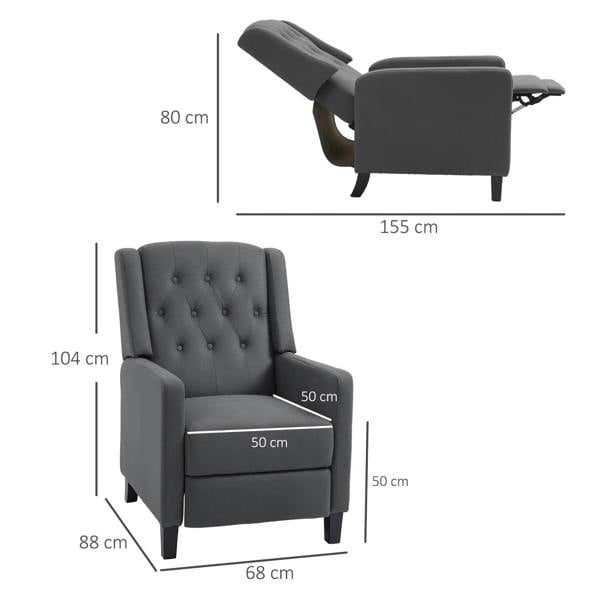 Charcoal grey wingback recliner armchair with retractable leg rest