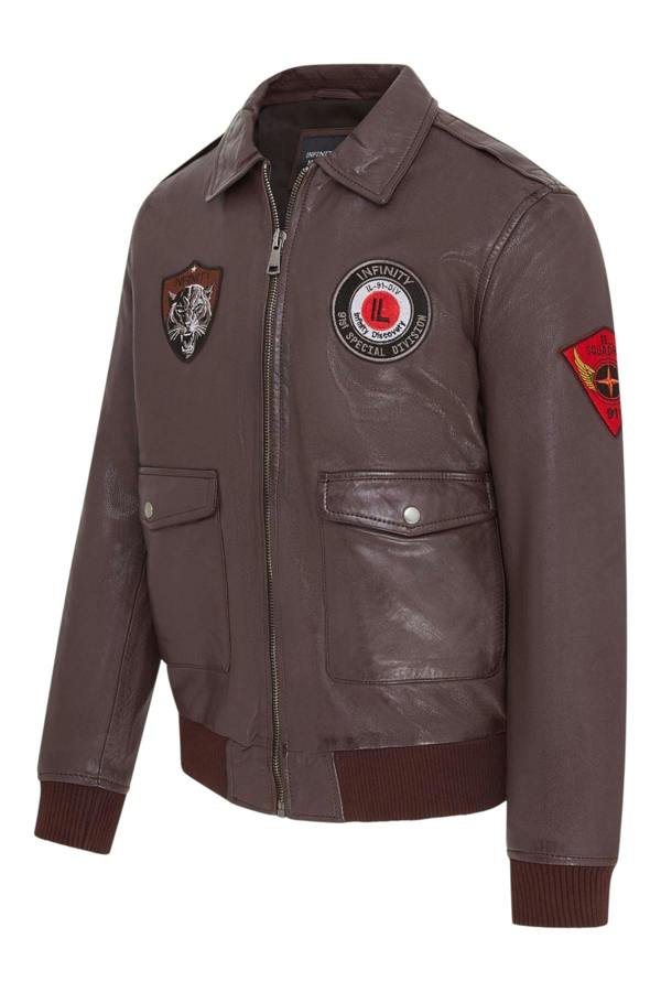 Infinity Leather Men’s Leather Bomber G-1 Aviator Collar Jacket  - Maverick