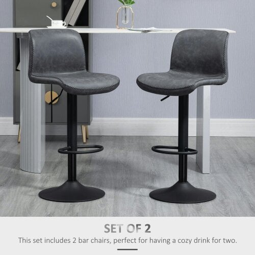 Wyld Haus Moretta Faux Leather Dark Grey Bar Stools Set Of 2 With Backrest And Integrated Footrest