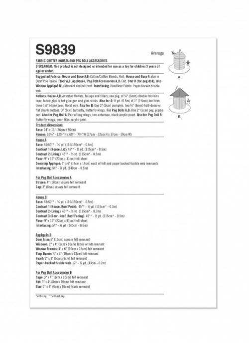 Simplicity Sewing Pattern 9839, Toys OS (One Size) - Intermediate