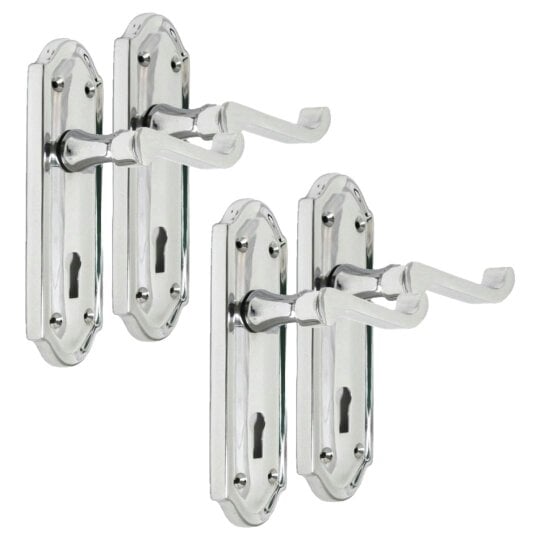 EDH Door Hardware Polished Chrome Lock Door Handles Ashford Ashworth Victorian Scroll Door 170mm
