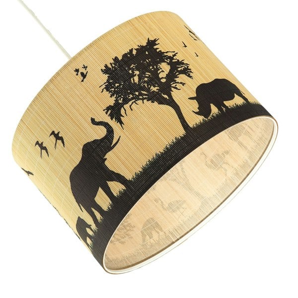 Modern Safari Bamboo Pendant Light Shade with Black Animals and Trees Image 5