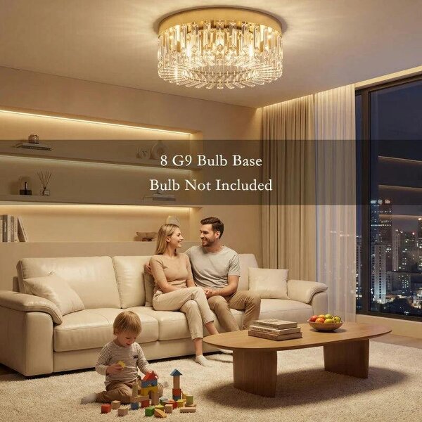 Crystal Chandeliers with 225 Crystal Pendants, 8-Light Ceiling Light for Living Room, Bedroom Dining Room, Gold Tone