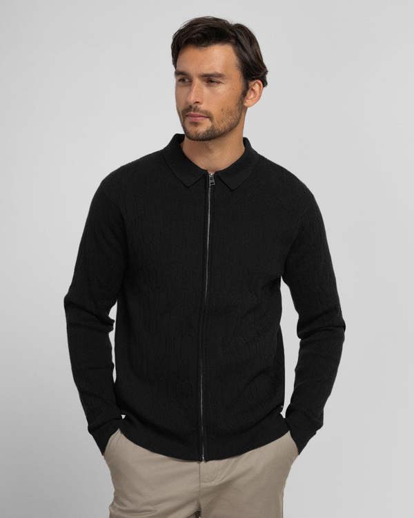 Steel & Jelly Aston - Geometric Knitted Zip-Through Cardigan