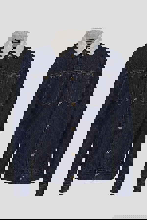 Men's Borg Collar Raw Denim Jacket