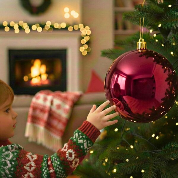 Shatchi 20cm Dark Red Glossy Christmas Bauble for Festive Trees, Mantels and Seasonal Home Décor