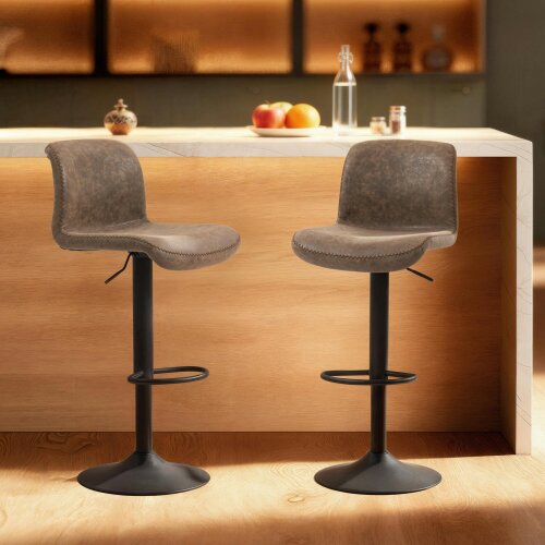 HOMCOM Barstools Set of 2, Dining Stools with Backrest and Footrest, Brown - Brown - PU Leather, Metal, Foam - 2