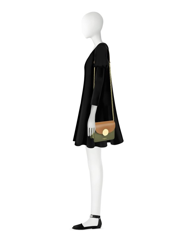Le Parmentier New Ondina Mini Color Block Shoulder Bag - Caramel / Dark Green