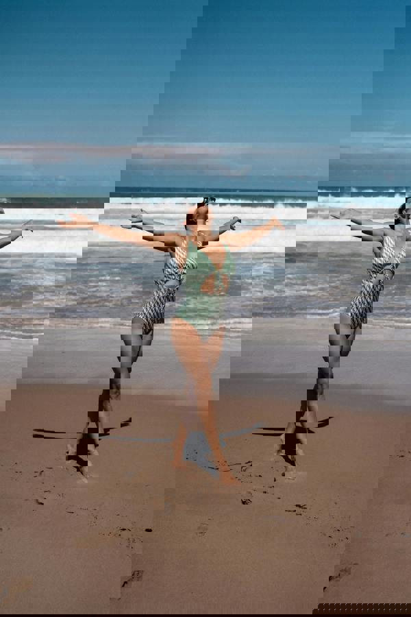 Gini London Green Wave Print Tie Front Swimsuit