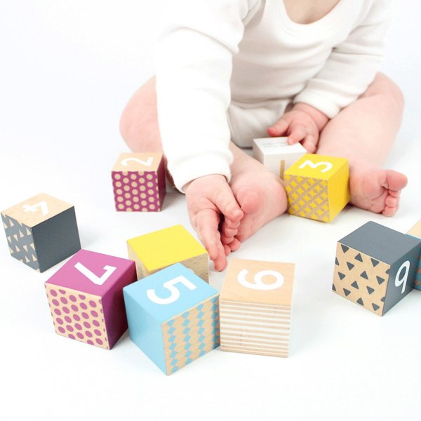 Bigjigs Toys 10 Wooden Number Blocks, Bright Colours And Patterns