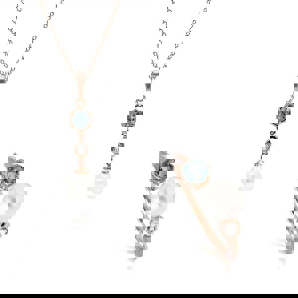 270P030310925-270R058810925 Modern Pearl & Topaz Pendant & Ring Set in Rose Gold Plated Sterling Silver 1