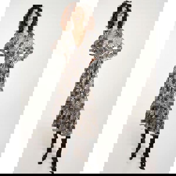 Blue Vanilla Geometric Wrap Front Belted Midi Dress