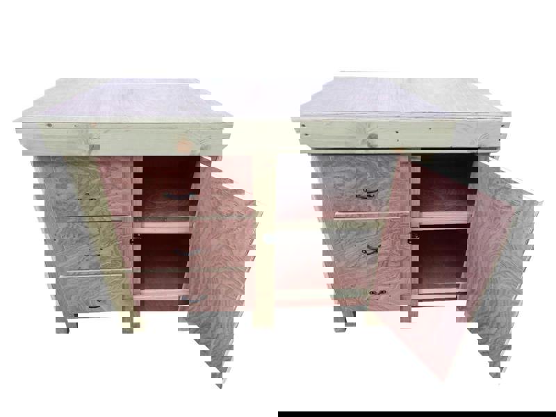 Arbor Garden Solutions Wooden Eucalyptus hardwood top workbench, cabinet with lockable cupboard (V.3) double shelf