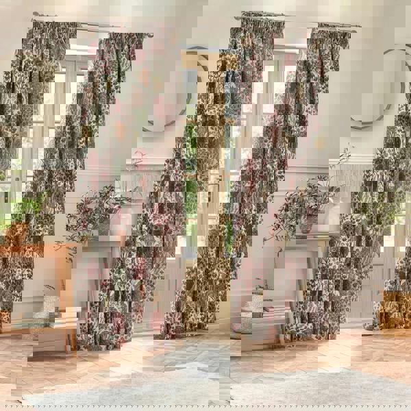 Wylder Ophelia Jacquard Floral Pencil Pleat Curtains - Rednut