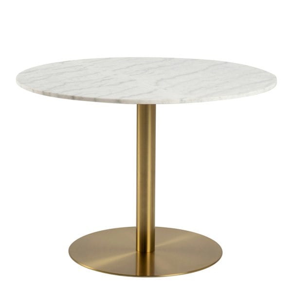 Furniture To Go Corby Round Dining Table with White Polished Marble Top & Gold Base