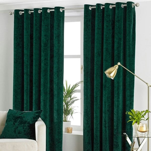 Paoletti Verona Crushed Velvet Eyelet Curtains - Emerald Green